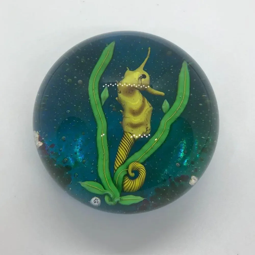 MINT Baccarat Paperweight Large 1975 Blue Seahorse Glass Crystal
